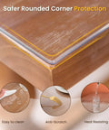 Clear Table Protector Mat 14 By 24 Inches, 1.5mm thick heavy duty desk cover installed on wooden table, showcasing corner protection