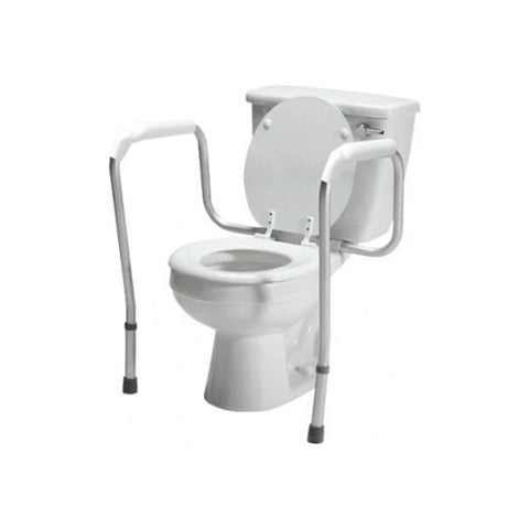 Adjustable Bathroom Safety Rail Grab Bar With Contoured Handgrips For Steady Rising Support Built Tough Frame Holds Two Hundred Fifty LBS No Sweat Tool Free Mount For Reliable Daily Accessibility on toilet