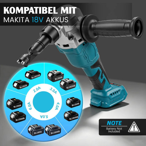 Brushless Cordless Sheet Metal Nibbler For Makita 18V Battery, showcasing compatibility with various battery models.