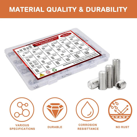 360 Piece Set Screw Kit 25 Size Metric And SAE Allen Screws For Bathroom Fixtures with labeled storage box and screws displayed