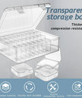 Clear Bead Organizer Kit With 30 Small Storage Containers, Hinged Lids And Label Tabs shown with open lid and removable containers