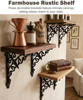 Rock Solid Vintage Cast Iron Shelf Brackets With Ornate European Scroll Design And Heavy Duty Floating Wall Mount Support For A Total Home Game Changer, showcasing rustic shelves with decorative brackets.