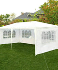 10x20 Outdoor Party Tent Canopy With Removable Walls, Portable Gazebo Shelter, set up on grass with white sidewalls