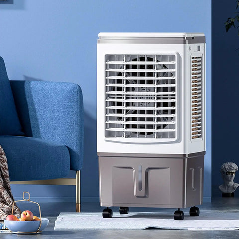 Portable Ice Cooling Evaporative Air Cooler With Three Speed Settings Kills The Humidity And Keeps You Cool As A Cucumber on wheels
