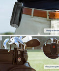 Heavy Duty Steel Belt Clip For Magnetic Golf Rangefinders And Accessories fitted on belt and golf bag