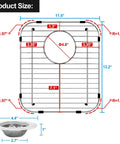 Diagram showing dimensions of Two Pack 304 Stainless Steel Sink Grids For Rear Drain Sinks Built To Last Durable Kitchen Sink Protectors 13.2 By 11.5 Inches Anti Scratch Metal Rack With Strainer Included.