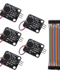 Five Pack PWM Vibration Motor Switch Module For Three Point Three Volt To Five Volt DC Systems 9000 RPM With Strong Vibration Feedback And Low Power Draw Plus Integrated MOS Amplification, five modules and jumper wires