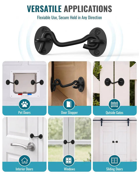 Heavy Duty Sliding Barn Door Lock Kit With Gate Latch And Hook And Eye For Screen Doors Tough As Nails Rust Proof 304 Stainless Steel With Black Powder Coat Durable Barn Door Hardware For Home Or Garage Security on pet doors, windows, and sliding doors