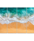 Ocean Wave Acoustic Wall Panels To Soak Up Room Echo Self Adhesive Coastal Design Tiles with sandy beach and turquoise water.