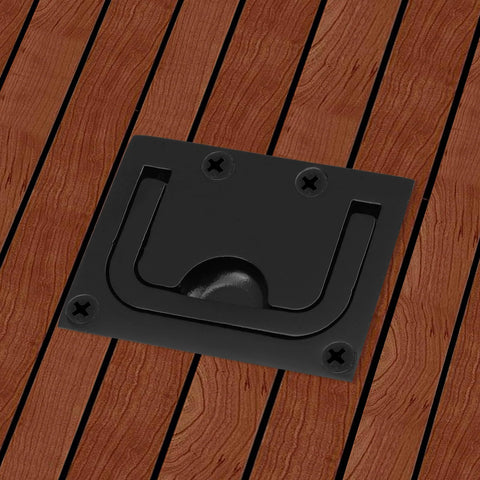 Black recessed hatch with 2 Pack 316 Stainless Steel Flush Pull Handle for deck, marine cabinet, rust resistant for boat use