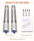 80 Inch Heavy Duty Locking Drawer Slides For Mobile Storage, 500 Lbs Per Pair, Yellow Lock Levers, Built Tough For Truck Bed Drawers, RV Compartments, Trailer Storage And Pull Out Cargo Trays. What's in the box: 1 pair, hardware, guide
