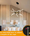 Dope Modern Black And Gold Sputnik Chandelier With 12 LED Heads Ultra Bright Ceiling Light in contemporary living room