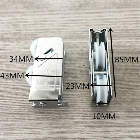 Heavy Duty Double Wheel Sliding Door Track Rollers With Rugged Aluminum Frame And Silent Nylon Wheels For Slick Action Windows And Smooth Room Panels Quick Swap Replacement Parts No Sweat Install detailed size measurements showing dimensions.