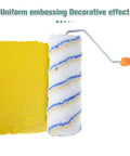 Set Of 3 Pro Grade Paint Rollers For Walls And House Painting With Smooth Even Coverage Easy To Clean And Reuse Multiple Times, showing a close-up of a roller with yellow paint.