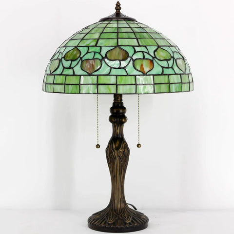 Tiffany Style Stained Glass Table Lamp 16 Inch Shade, 24 Inch Tall With Antique Bronze Base, UL Listed Reading Light, Pull Chain