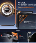 Magnetic Phone Mount For Tesla Models 3 Y S X With Screen Side Vacuum Base And Extendable Arm No Glue Strong Magnet No Obstructed View Works With MagSafe IPhone 17 To 12 And Most Android Devices showcasing installation on car screen