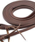 Extra Heavy Harness Split Reins With Oil Weighted Leather Half Inch Width Supple Western Tack coiled in brown leather