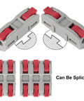 60 Piece Push In Lever Wire Nuts 1 In 1 Out Electrical Splice Connectors Slick No Sweat Tool Free Wiring Kit For Automotive And Household Circuits 28 To 12 AWG Black Red Set showing grey connectors with red levers for easy wiring.