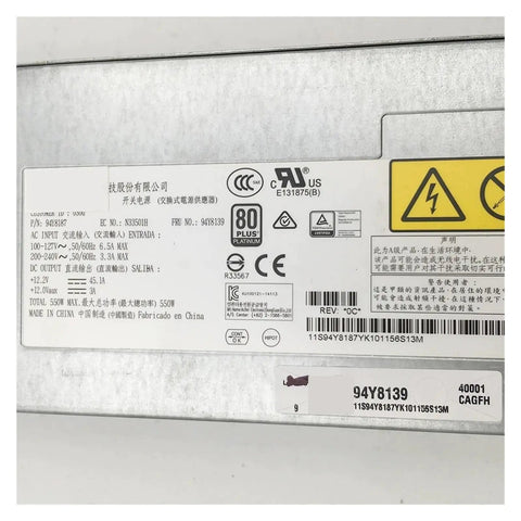 550W Industrial Server Power Supply Replacement Part 00FK930 For Rack Mounted Gear, label side view