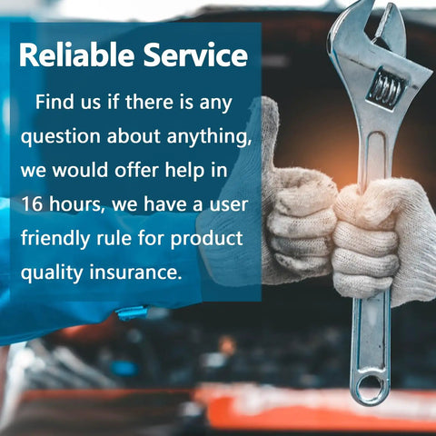 Mechanic holding wrench in front of open car hood emphasizing reliable service message