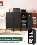 Front view of Beefy Heavy Duty 39.5 Inch Metal Storage Cabinet With Magnetic Door Featuring 3 Compartments And 2 Adjustable Shelves in black.