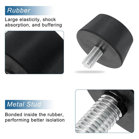 4 Piece Rubber Vibration Isolators Mounts For Air Compressors, Motors And Engines, Silent Block Shock Absorbers With Metal Studs