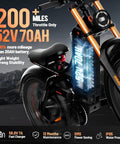 Beast Mode Dual Motor Adult Electric Bike 4000W Top Speed 46 Mph 52V 70Ah Battery 200 Mile Range 26 X 40 Fat Tire showcasing a powerful battery and suspension.