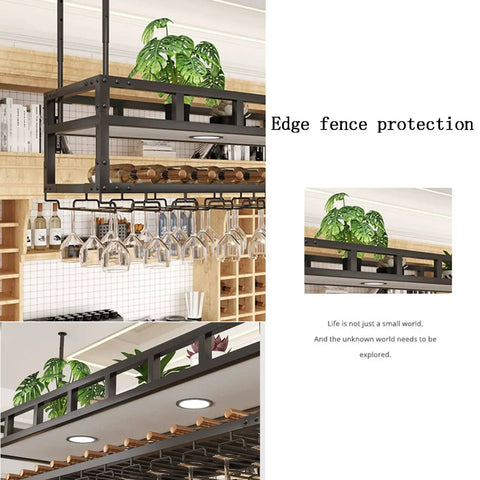 Ceiling Mounted Wine Rack Suspension System With Glass Holder And Bottle Rack Heavy Duty Built To Last Floating Storage Shelf