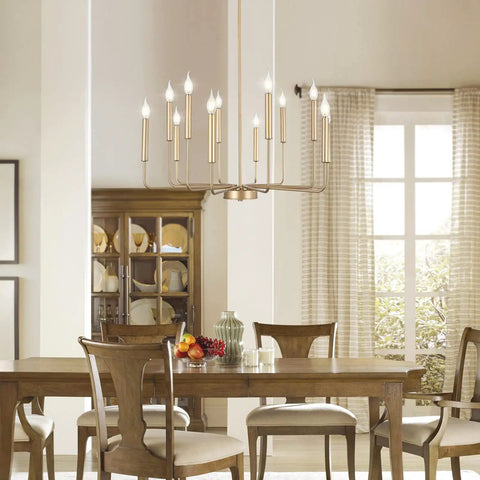 Modern Gold Farmhouse 12 Light Chandelier Industrial Metal Pendant Lighting With Candle Style Bulbs E12 Base Not Included