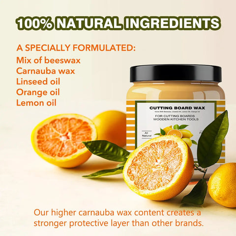 Straight Up Beeswax Cutting Board Finish Wax Blended With Carnauba And Fresh Lemon Orange Oils To Nourish Wood Butcher Blocks And Keep Your Kitchen Gear Looking Sharp 3.5 Oz Tin with citrus fruits and jar.