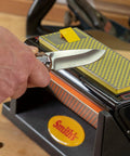 Using Diamond Tri-Hone Bench Stone Set 8 Inch With Coarse Fine And Natural Arkansas Stones for knife sharpening