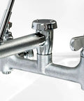 NSF Wall-Mounted Mop Sink Faucet, 8" Adjustable Centers, 6-1/2" Spout, Heavy Cast Spout with Pail Hook, BXF-S001 close-up view of chrome finish