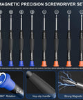 Magnetic precision screwdriver set from All In One Eyeglass Repair Kit With 16 Screw Sizes, non-slip handles, strong magnetic tips