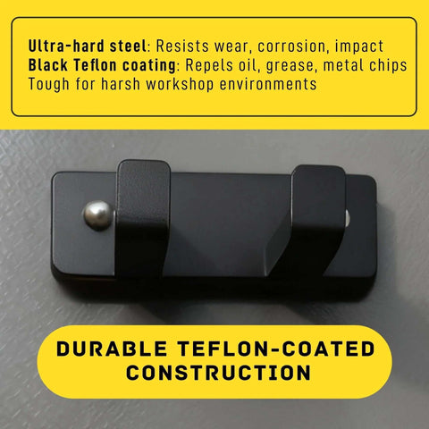 Two-pack magnetic chuck key holders in black with teflon-coated steel; workshop organizers for drill presses