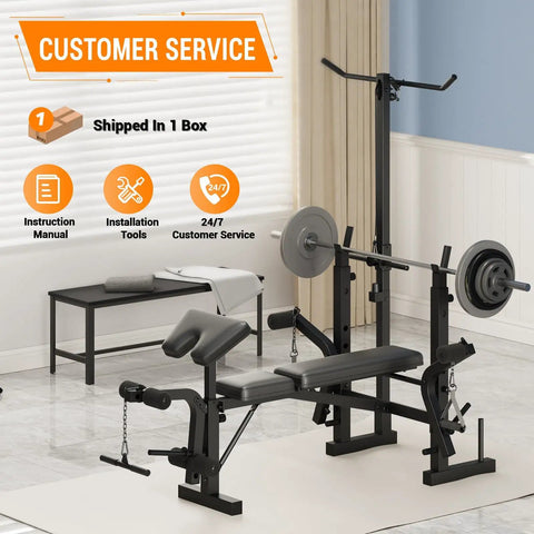 Versatile 7 In 1 Weight Bench For Home Gym With 1000Lb Capacity Foldable Bench Press Set in a home gym setting