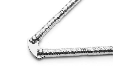 Close-up of Seafood Shell Cracker And Picks Set, 5 Piece, Heavy Duty Zinc Alloy Nutcracker with textured silver handles.