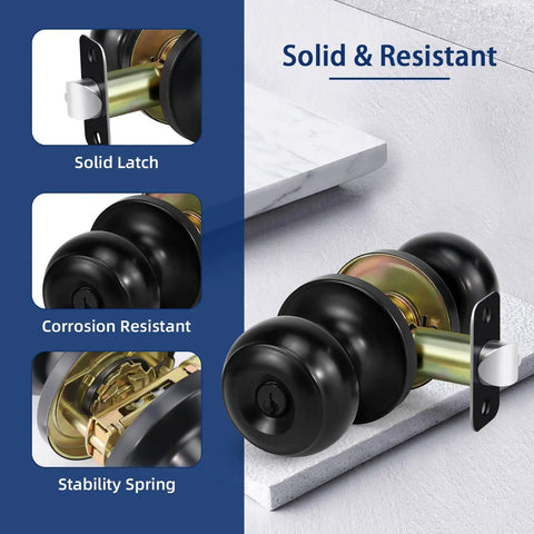 Keyed Entry Door Knob Set Matte Black 6 Pack For Exterior And Interior Doors With Lock And Key Left Or Right Handed ANSI Grade 3
