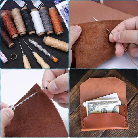 All-In-One 35-Piece Leather Sewing Kit With Hole Punch Prongs, Waxed Thread, Large-Eye Needles, Awl, Thimble, and Leather Tools