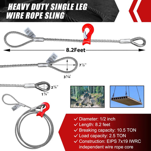 Heavy Duty Wire Rope Sling 0.5 Inch X 8.2 Feet Single Leg Choker Cable Rigging With Mechanical Flemish Loop Eyes Pro Grade Industrial Hauling Gear Built Like A Tank For The Daily Grind