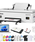 A3 Plus DTF Printer With L1800 Printhead And White Ink Circulation Direct To Film Setup with laptop and heat press.