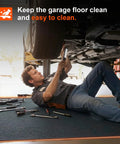 Mechanic working under a car on a Heavy Duty Oil Spill Mat For Garage Floor 3x5 Ft Extra Thick Absorbent With Anti Slip Rubber Backing
