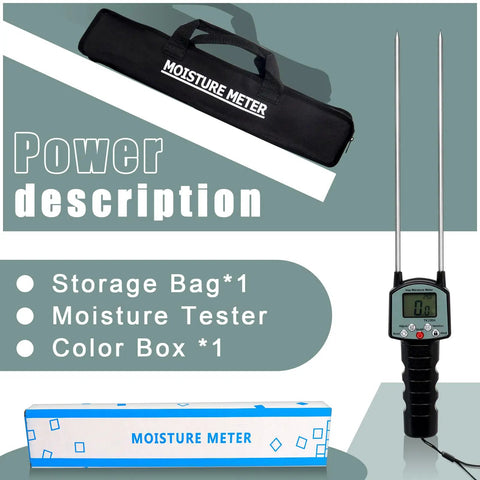 Portable Hay Moisture Tester With Backlit Digital Display, Handy Forage Meter Kit With Bag, Quick Readings For Alfalfa, Leymus Chinensis, And Pennisetum Hydridum, Field Ready Moisture Gauge For Farmers And Ranchers. Handheld meter with bag and box