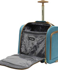 15 Inch Carry On Luggage For Women Lightweight Rolling Spinner Wheels Underseat Bag Teal Blue Open