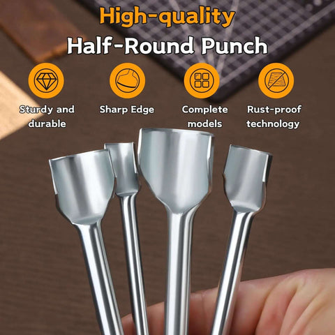 High-quality half-round punches from 14 Size Leather Corner Punch Set With Half Round Punches And Leather End Punch Kit, Includes Double Sided Nylon Hammer, Great For Belts, Purses, Wallets And DIY Projects, 10mm To 40mm