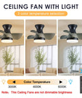 20 Inch Mini Ceiling Fan With Light Remote Quiet Flush Mount 3 Reversible Blades Tiny But Mighty Industrial Style For Kitchen Dining Room Bedroom Office In Small Spaces, showcasing 3 color temperatures.