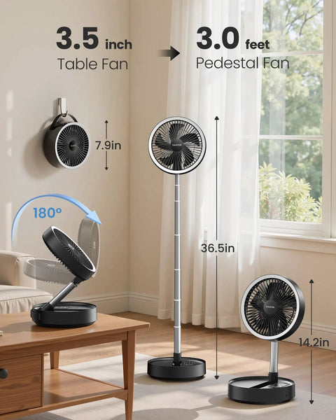 Portable Pedestal Fan With 16000mAh Battery, Up To 74 Hours Runtime, Foldable Oscillating Desk Fan in tabletop and pedestal modes