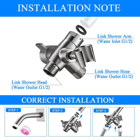 All Metal 3 Way Shower Arm Diverter Valve Built To Last Solid Brass Shower Splitter installation instructions and diagram