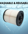 Red Stripe Replacement HEPA Filter For Craftsman Shop Vac shown as washable and reusable in water backdrop, durable design