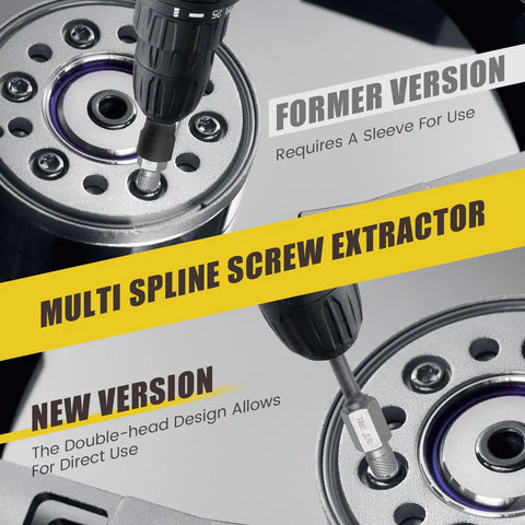 Close-up of 15 Piece Screw Extractor Kit with 3 by 8 Inch Drive for Hex Head Multi Spline Easy Out Allen Extractors in use