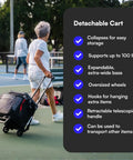 Person pulling Titan Collapsible Wheeled Soft Sided Cooler With Detachable Rolling Cart For Road Trip Ready Beach Picnics Insulated Leak Proof Lining Holds 60 Cans Sharkskin Grey on tennis court